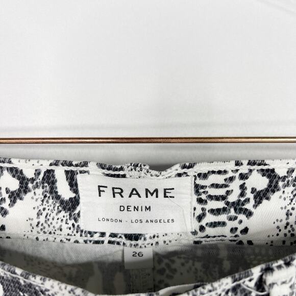 Frame Size 26 Le Mini Python Denim Skirt White Black Snakeprint Womens Cotton - Picture 8 of 13
